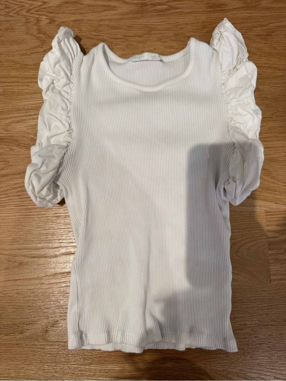Zara White Ribbed Tank Top with Ruffle Sleeves